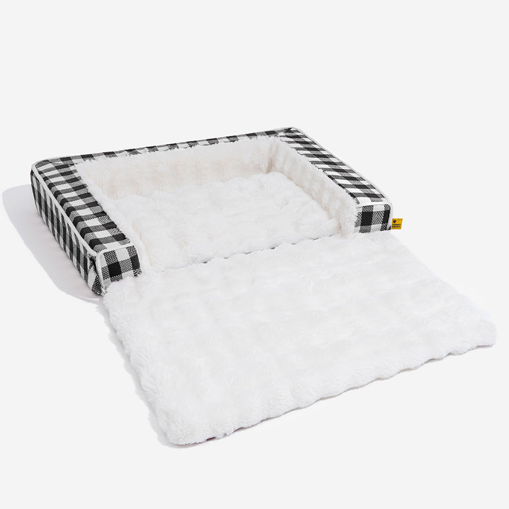 Classic Plaid Ergonomic Calming Dog Bed - Expandable&Washable