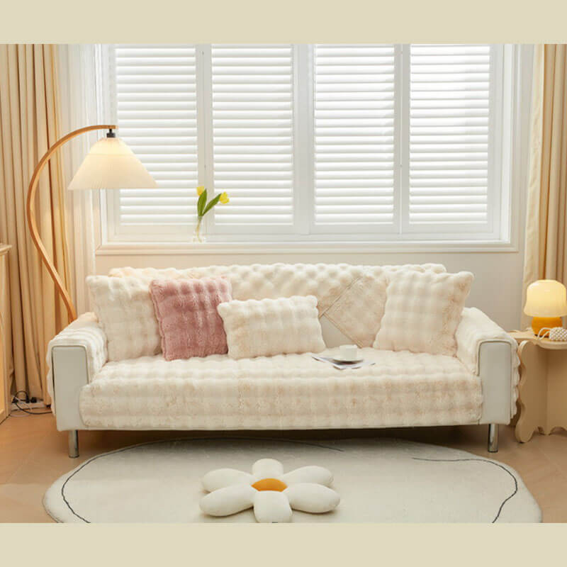 Cozy Plush Solid Colour Non-slip Sofa Cover