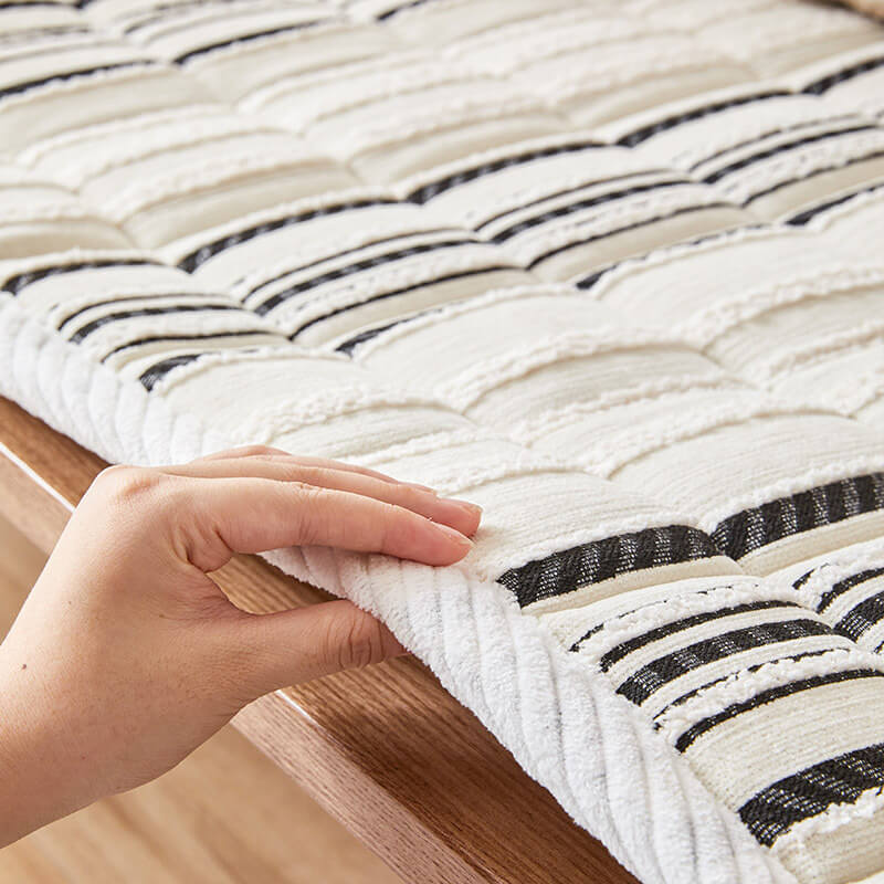 Cozy Chenille Striped Plush Sofa Protector Pet Mat Non-slip Sofa Cover