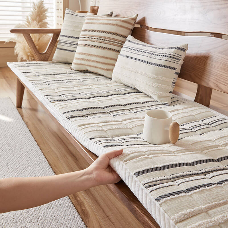 Cozy Chenille Striped Plush Sofa Protector Pet Mat Non-slip Sofa Cover