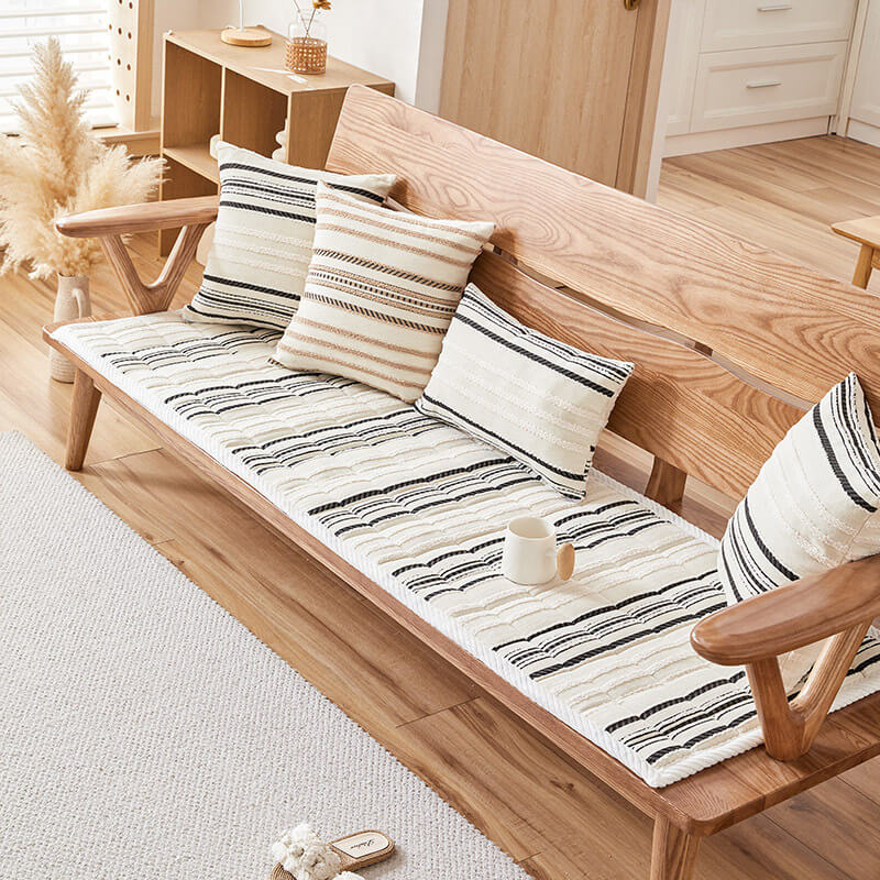 Cozy Chenille Striped Plush Sofa Protector Pet Mat Non-slip Sofa Cover