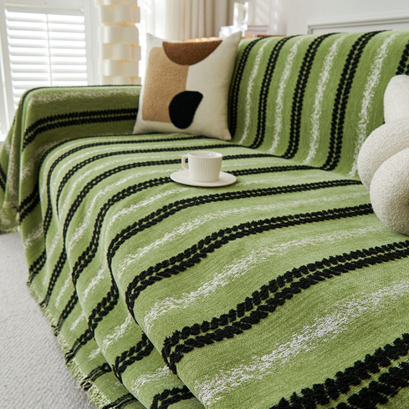 Decorative Stripe Tassel Chenille Throw Sofa Cover
