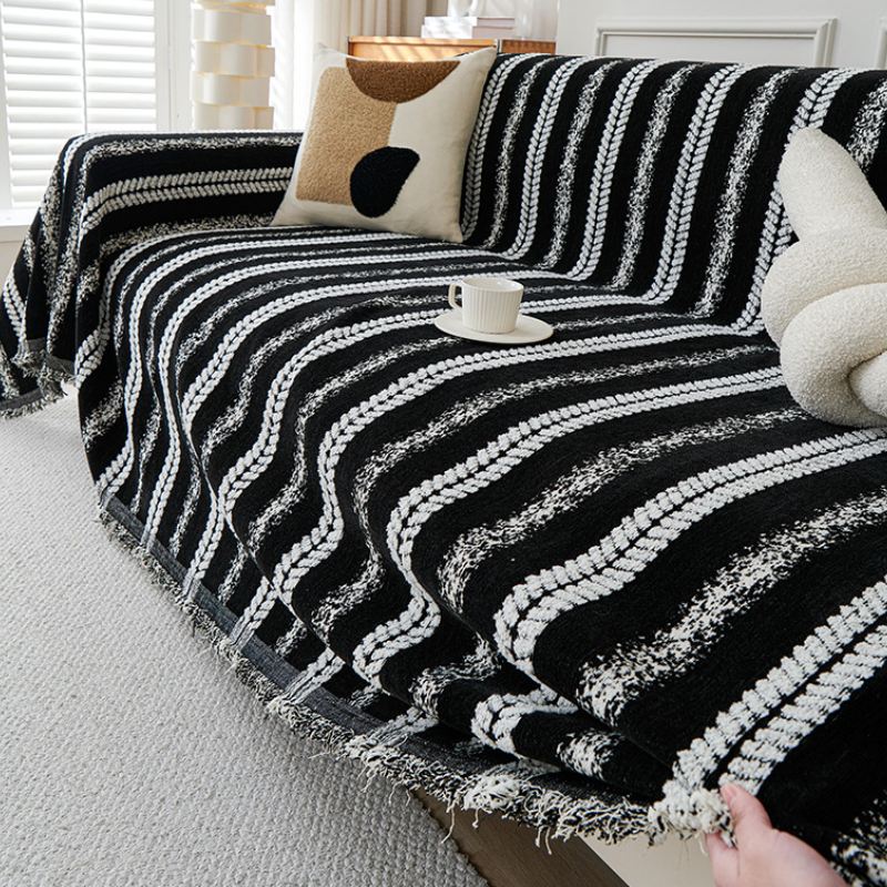 Decorative Stripe Tassel Chenille Throw Sofa Cover