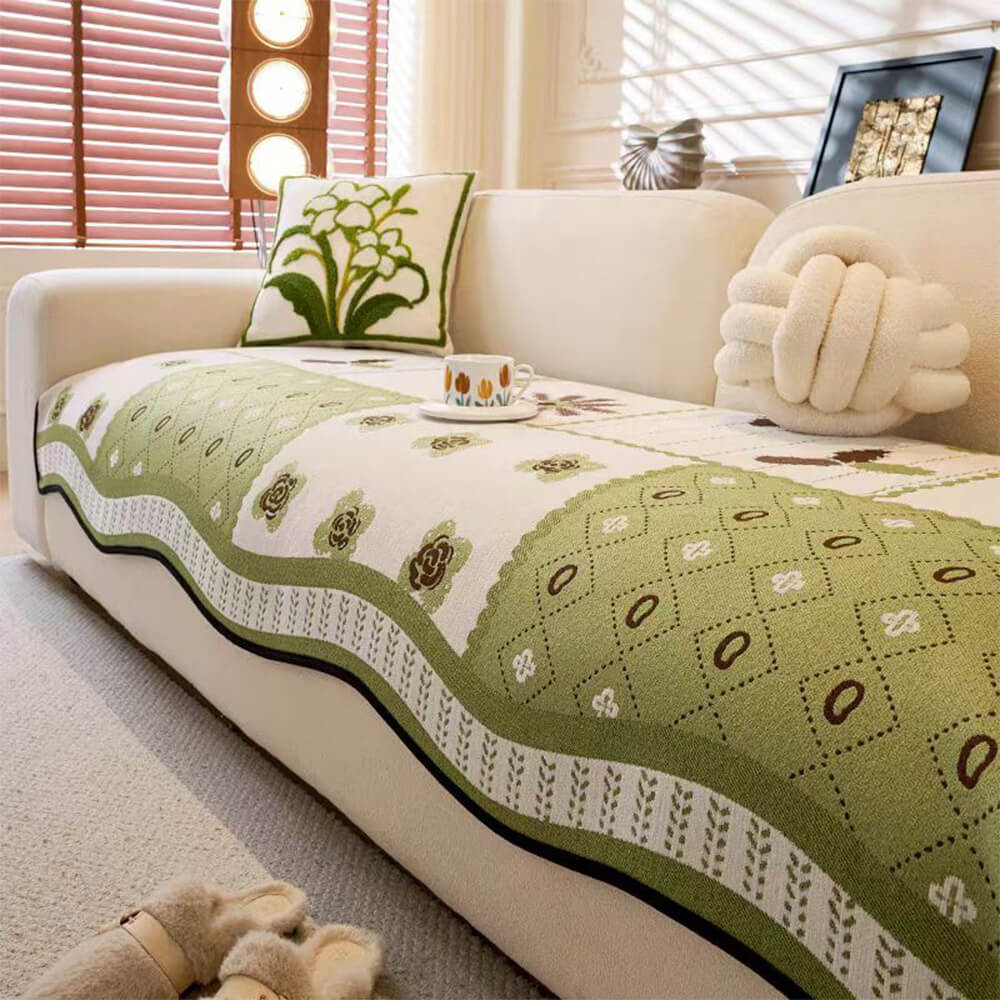 Chenille Scratch-resistant Fabric Pastoral Style Irregular Shaped Non-slip Sofa Cover