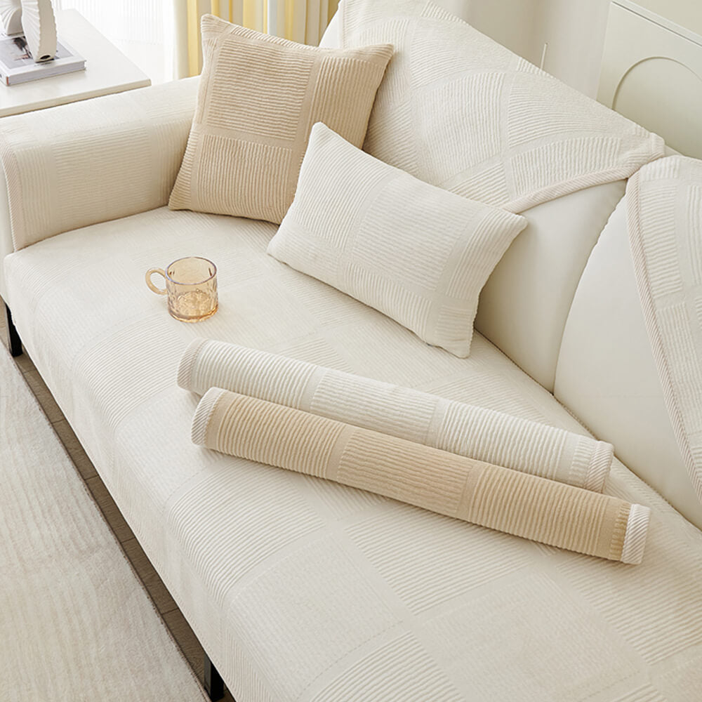 Housse de canapé en peluche carrée à rayures classiques