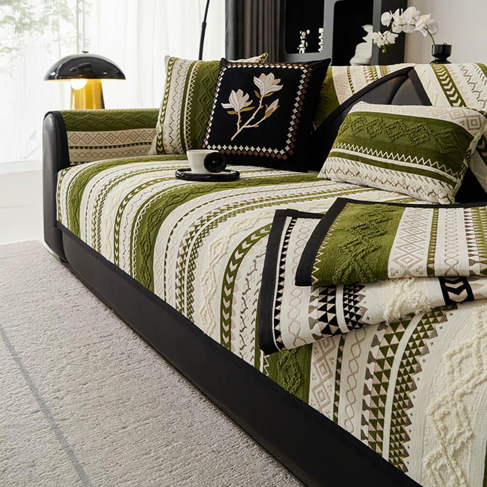Colorblock Woven Suede Soft Skin-Friendly Anti-Skid Sofa Cover