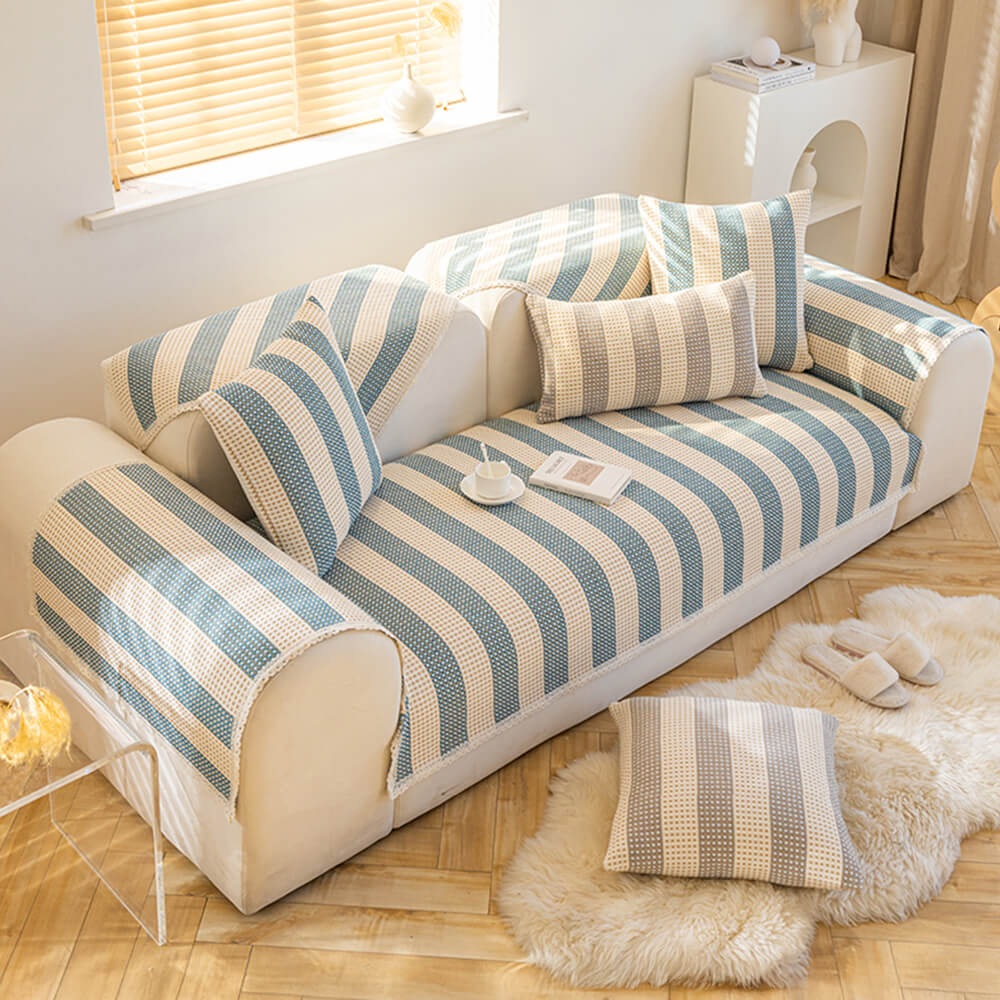 Cotton Linen Stripe Anti-scratch Furniture Protector Sofa Cover
