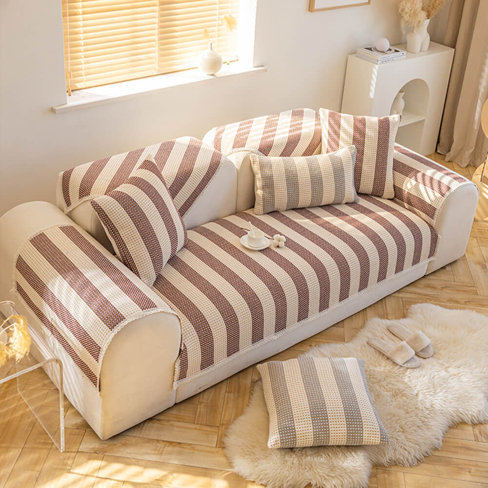 Cotton Linen Stripe Anti-scratch Furniture Protector Sofa Cover
