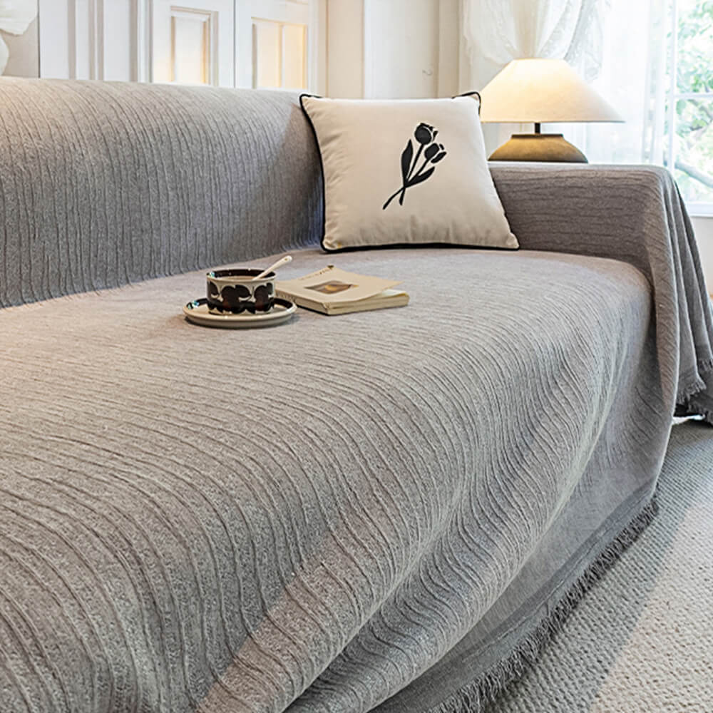 Cream Chenille Textured Pet-Friendly Anti-Scratch Throw Sofa Cover