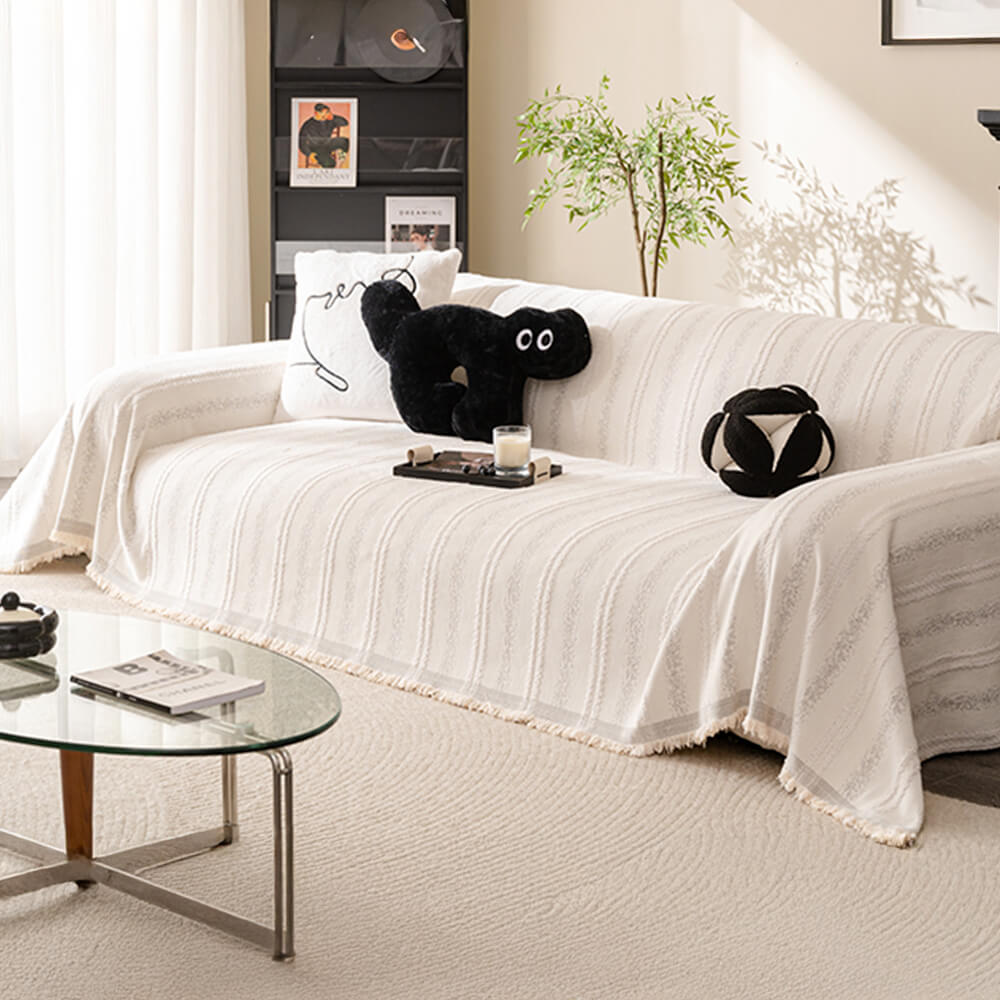Decorative Stripe Tassel Chenille Throw Sofa Cover