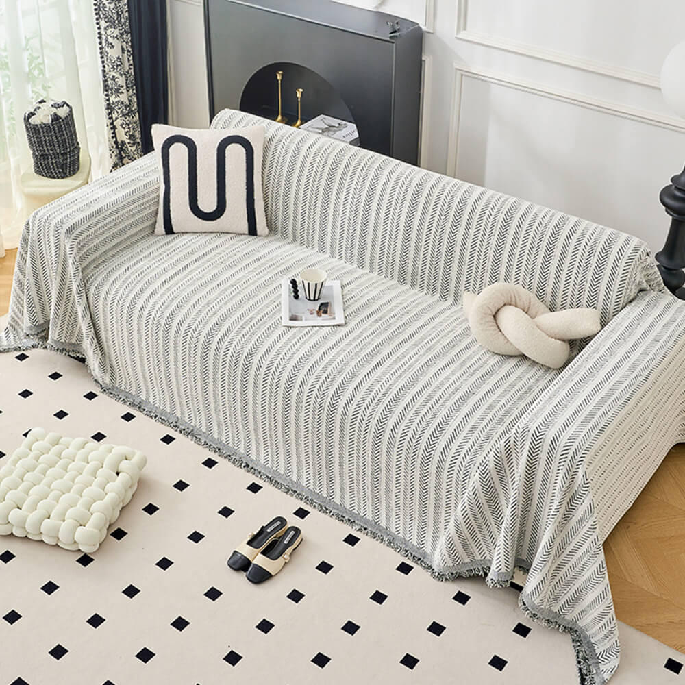 Elegant Herringbone Chenille Textured Throw Sofa Cover