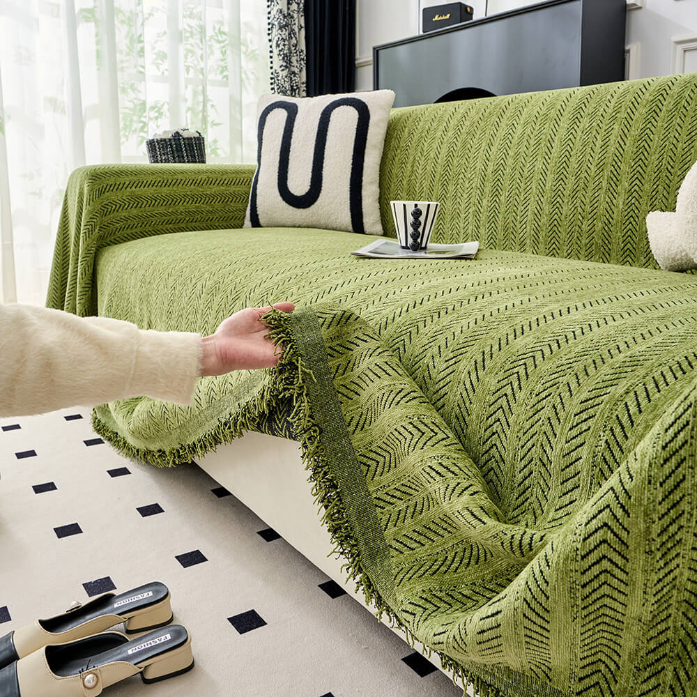 Elegant Herringbone Chenille Textured Throw Sofa Cover