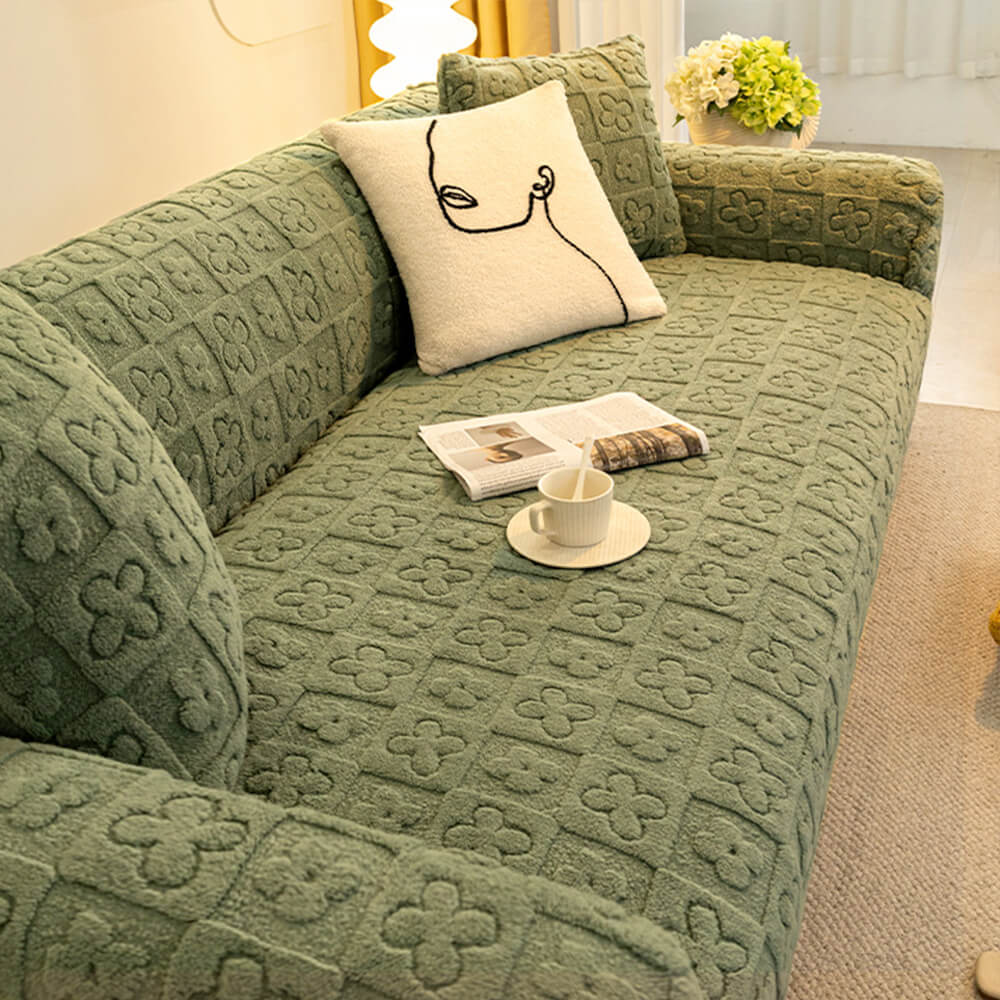 Floral Jacquard Fleece for Warmth Sofa Cover