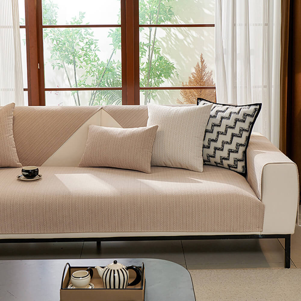Minimalist Water-resistant Wheat Stripe Design Chenille Sofa Cover