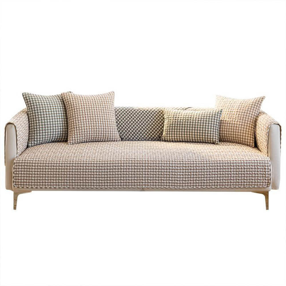 Retro Plaid Washed Cotton Wear-Resistant Non-Pilling Sofa Cover