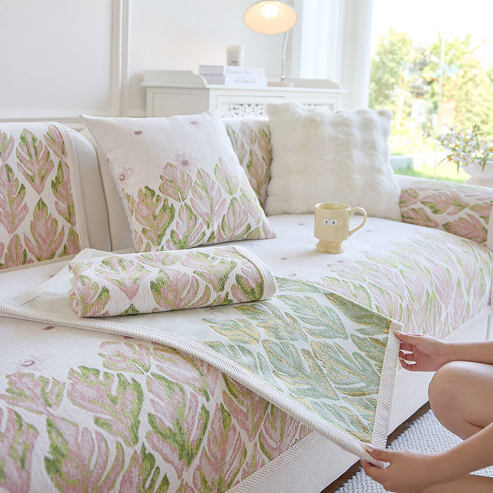 Chenille Romantic Botanical Design Comfortable Sofa Cover