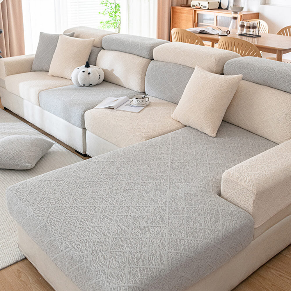 Diamond Jacquard Plush Full-Cover Stretch Sofa Cover
