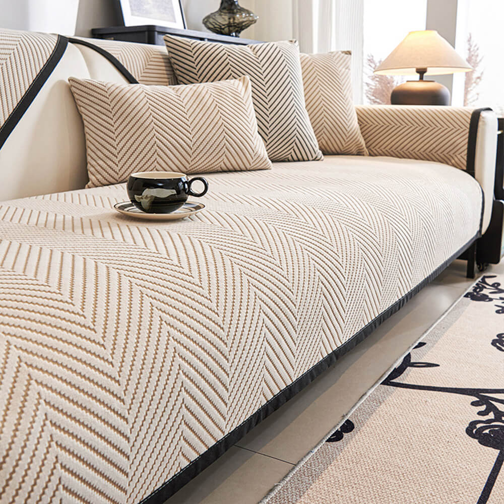 Two-Tone Woven Herringbone Skin-Friendly Polar Fleece Sofa Cover