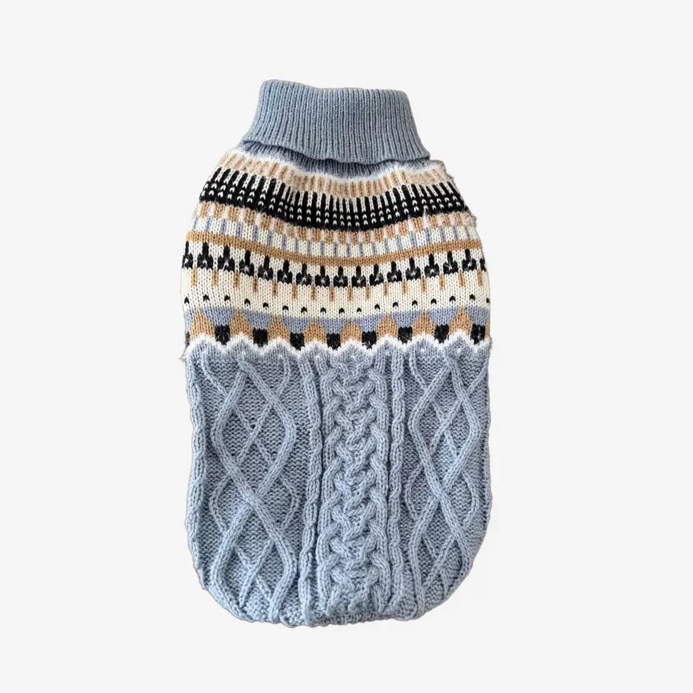 Fair Isle Pattern Knitted Linen Dog Sweater with Classic Collar