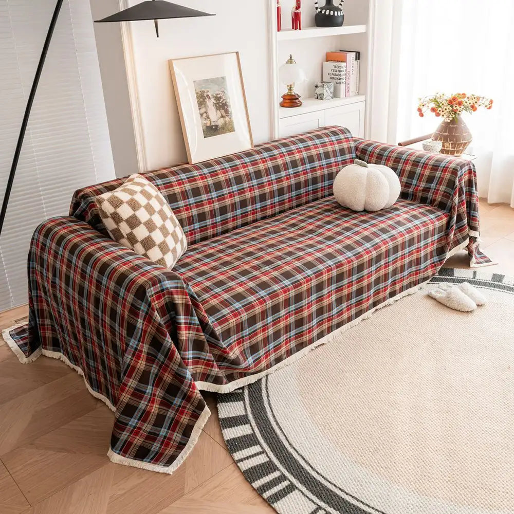 Festive Plaid Color Block Sofa Decoration Sofa Cover