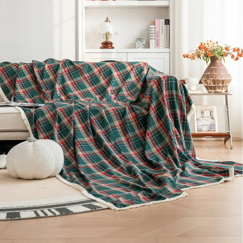 Festive Plaid Color Block Sofa Decoration Sofa Cover