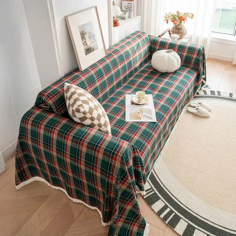 Festive Plaid Color Block Sofa Decoration Sofa Cover