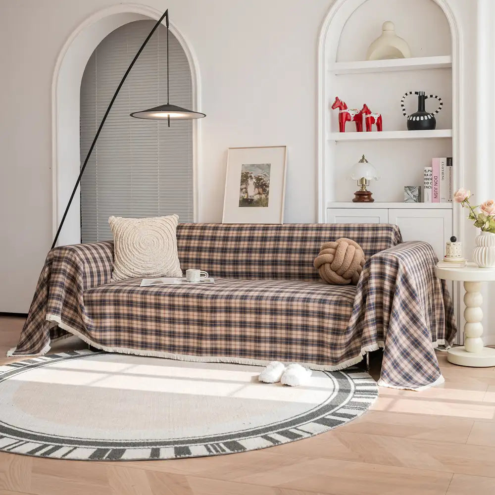 Festive Plaid Color Block Sofa Decoration Sofa Cover