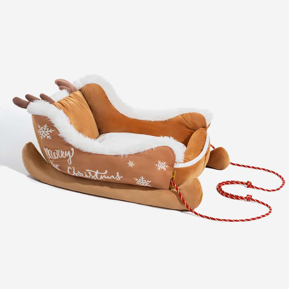 Lit pour chien douillet en peluche festif - Traîneau de Noël