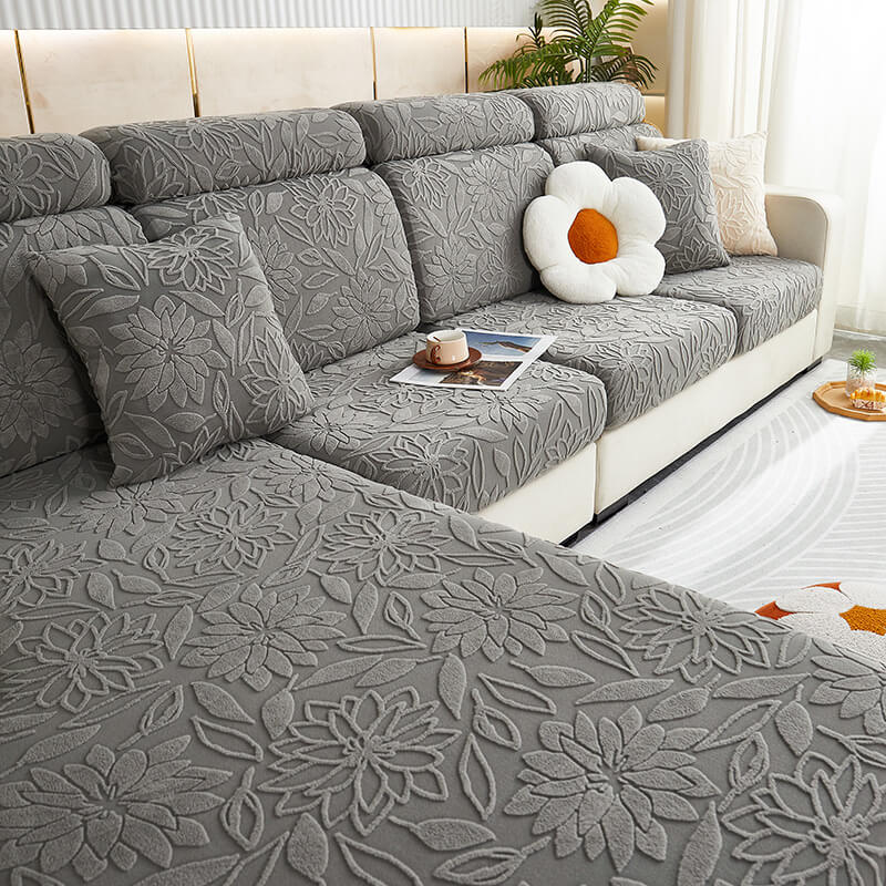 Housse de protection de canapé en velours floral extensible
