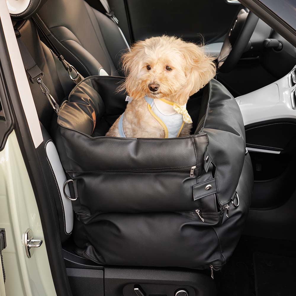 Full Leather Dog Pet Car Seat Bed - Fort - FUNNYFUZZY