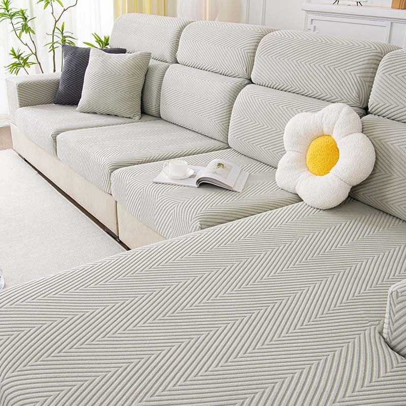 Fully Wrapped Herringbone Sofa Cover
