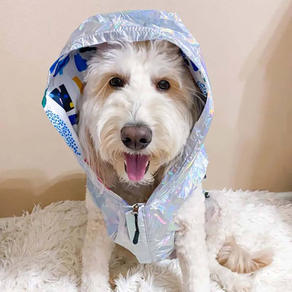 Reversible Waterproof Dog Rain Coat - Graffiti & Iridescent - FUNNYFUZZY