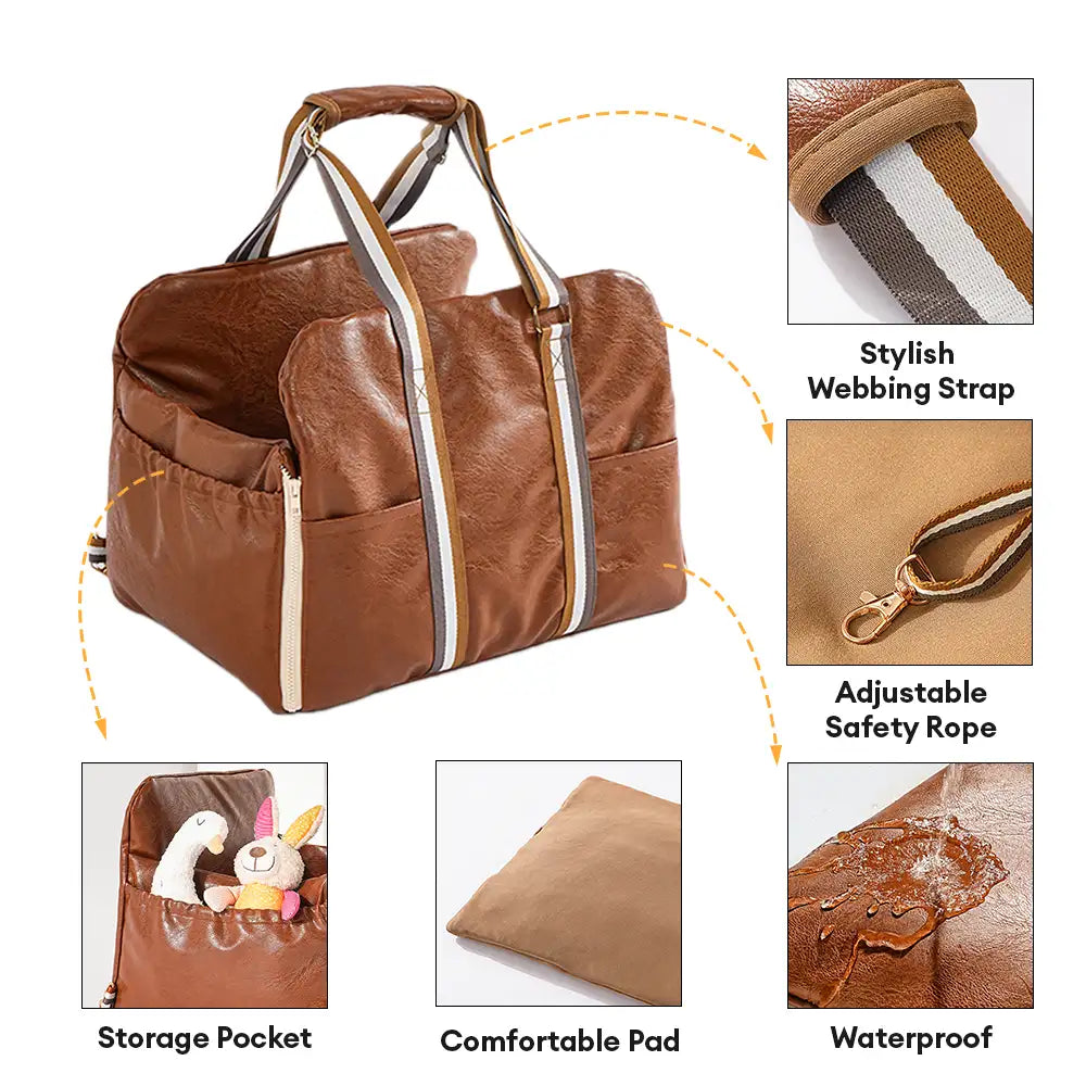 Deluxe Faux Leather Safety Center Console Pet Car Seat and Carrier 3 -in-1