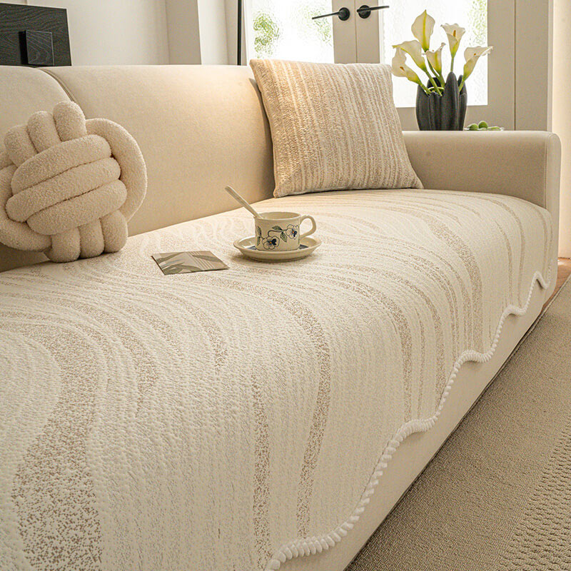 Cool Touch Ice Silk Minimalist Style with Braided Edge Sofa Cover