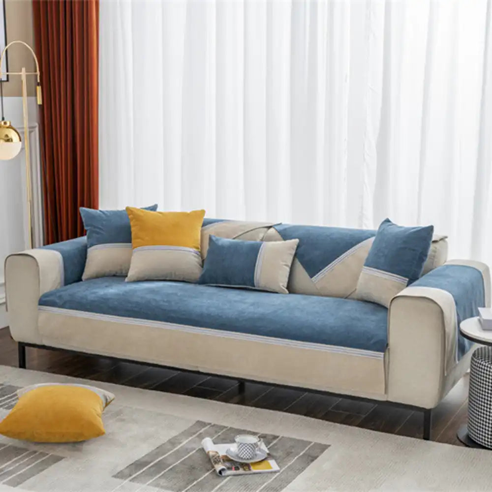 All Seasons Water-Resistant Colorblock Anti-Slip Sofa Cover for Pets and Kids