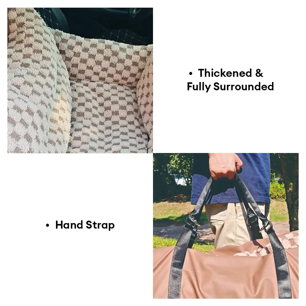 Checkerboard Faux Leather Safety Center Console Pet Car Seat and Carrier 2-in-1