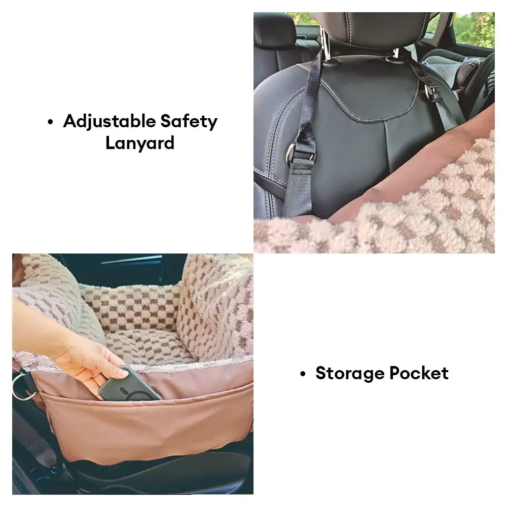 Checkerboard Faux Leather Safety Center Console Pet Car Seat and Carrier 2 in 1