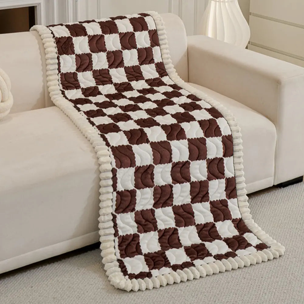 Checkered Velvet Sofa Pad Anti-Slip Quilted Sofa Cover