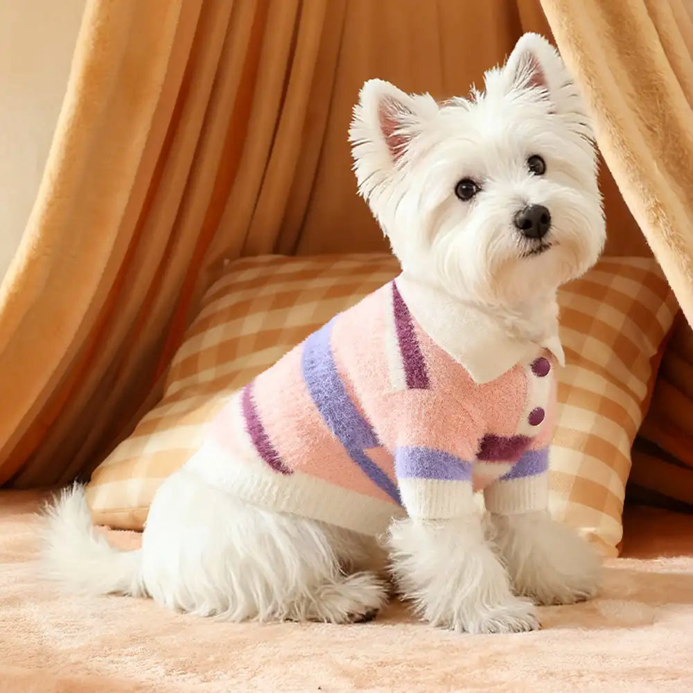 Color-Blocked Striped Faux Mink Fur Warm Dachshund Dog Sweater Suitable For Puppies