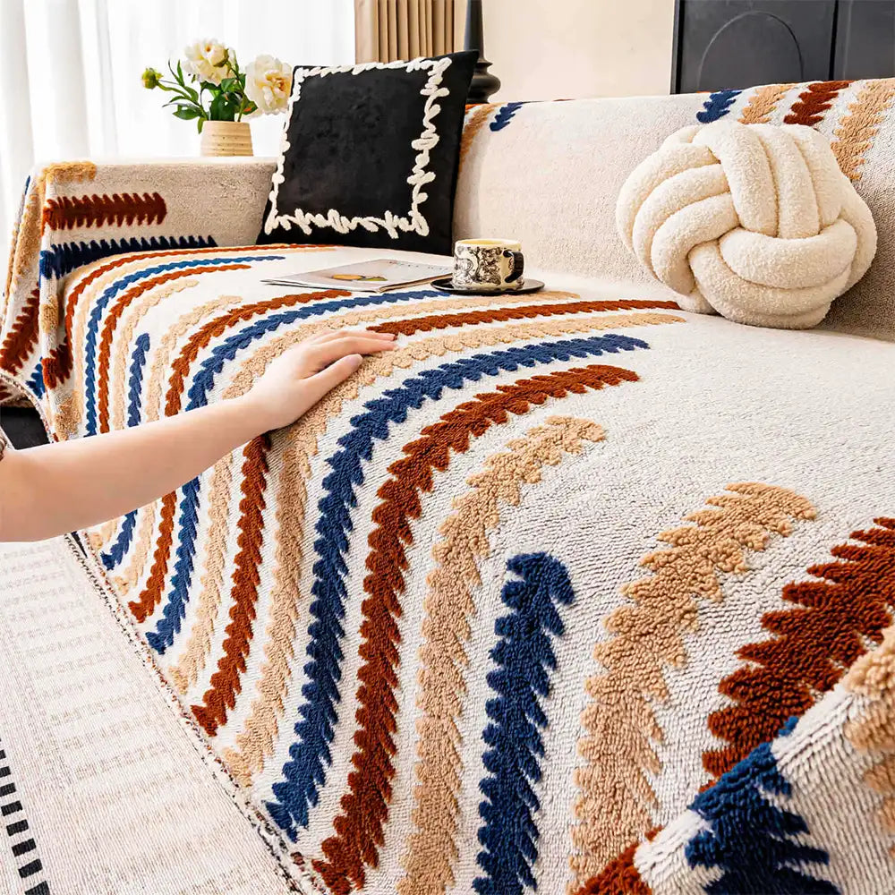 Colorful Color-Blocked Anti-Scratch Plush Sofa Protection Sofa Cover