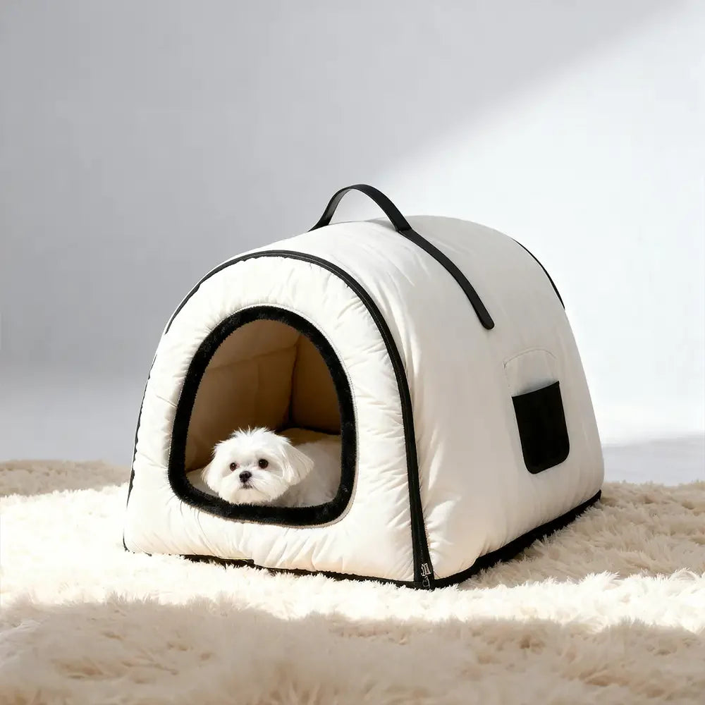 Cozy Enclosed Water-Repellent Washable Cat Cave Deep Sleep Dog Bed