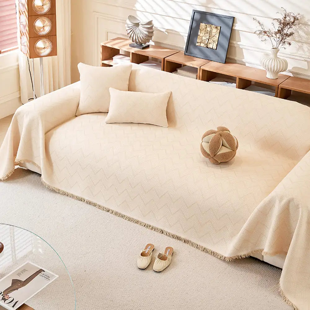 Faux Linen Scratch-Resistant Furniture Protector Sofa Blanket Sofa Cover