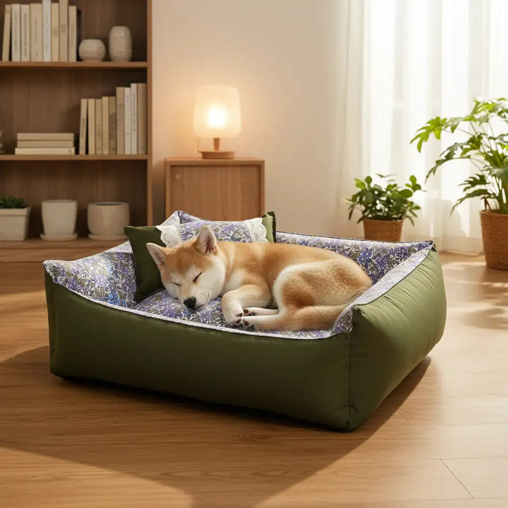 Floral Pattern Anti Static Washable All Season Dog Bed
