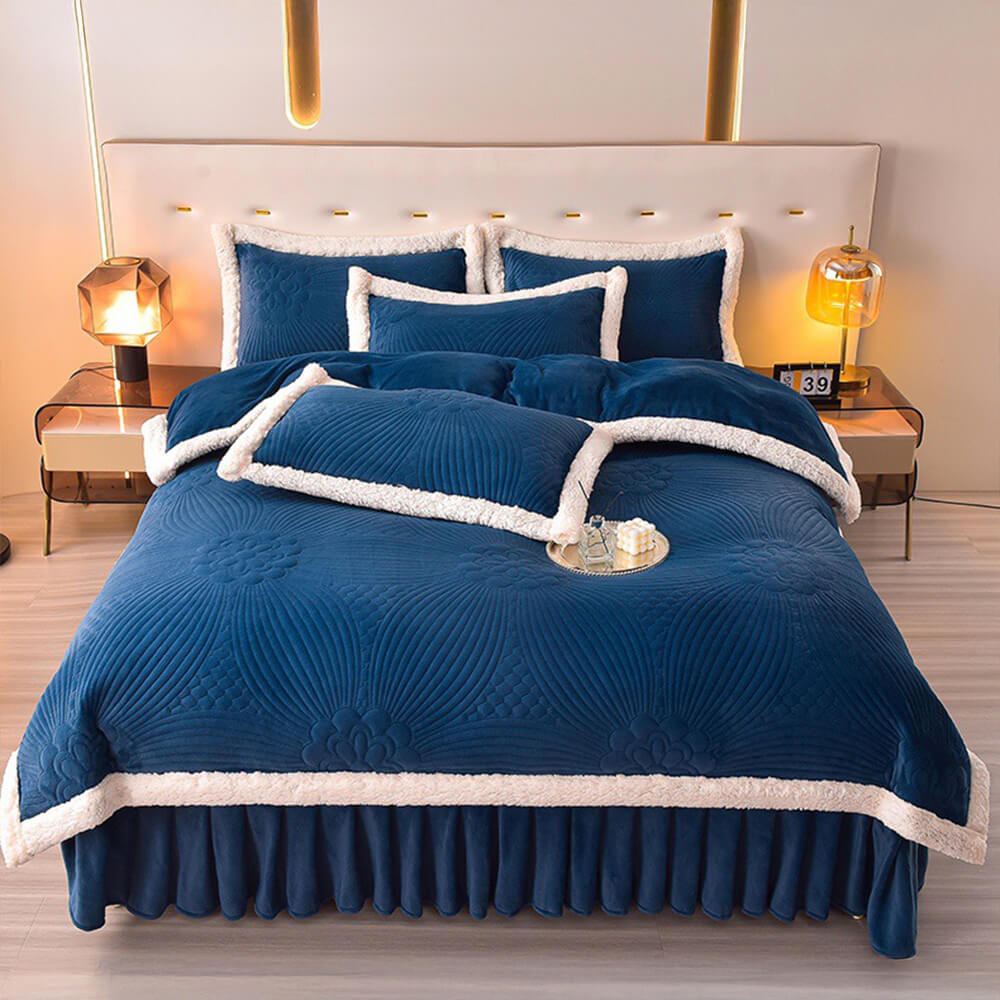 Ensemble de jupe de lit en molleton de lait épais et confortable matelassé à fleurs