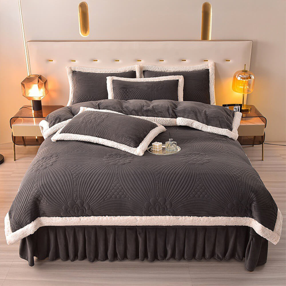 Ensemble de jupe de lit en molleton de lait épais et confortable matelassé à fleurs