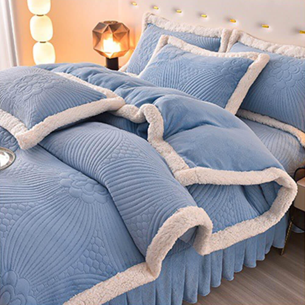 Ensemble de jupe de lit en molleton de lait épais et confortable matelassé à fleurs