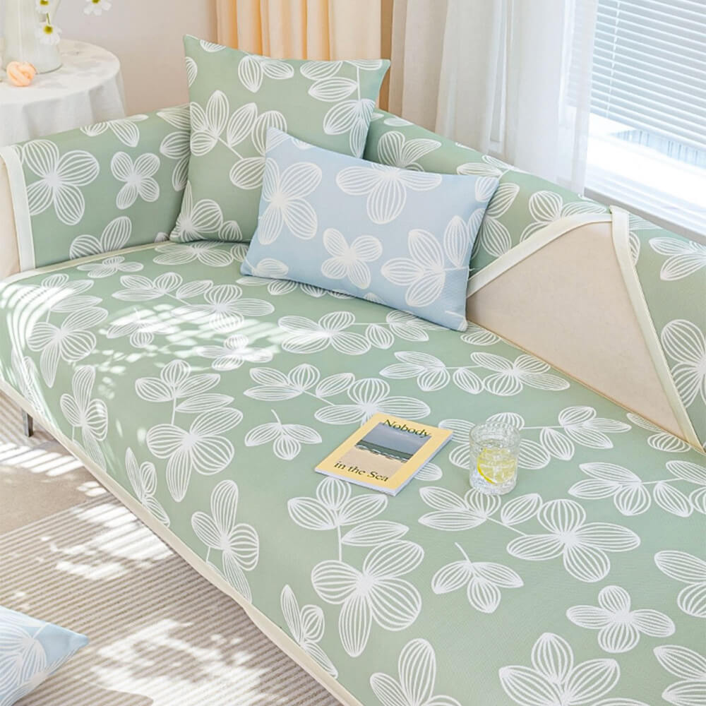 Fresh Floral Ice Silk Cooling Non-Slip Sofa Cover
