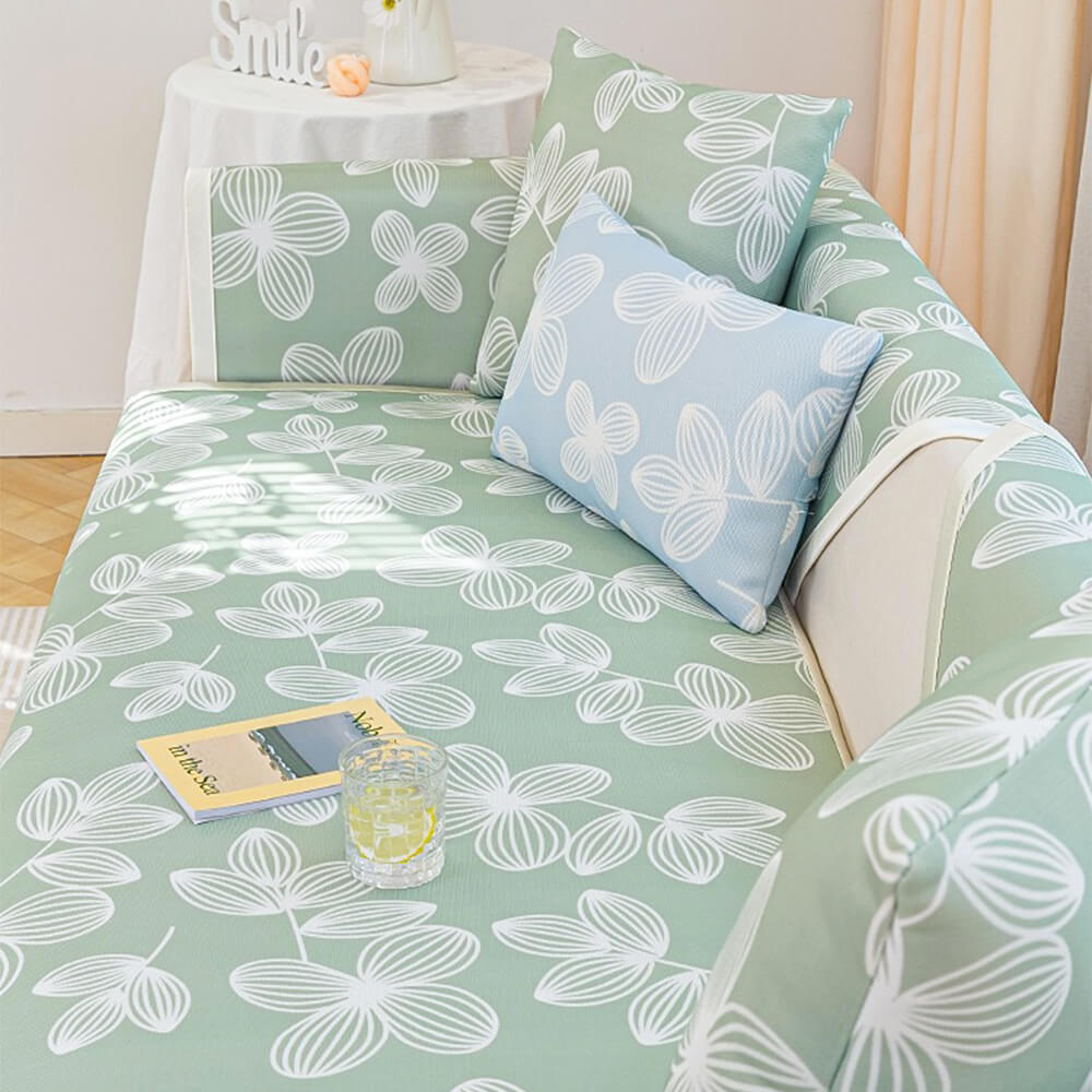 Fresh Floral Ice Silk Cooling Non-Slip Sofa Cover