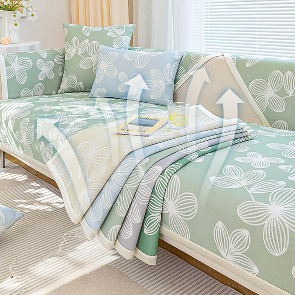 Fresh Floral Ice Silk Cooling Non-Slip Sofa Cover