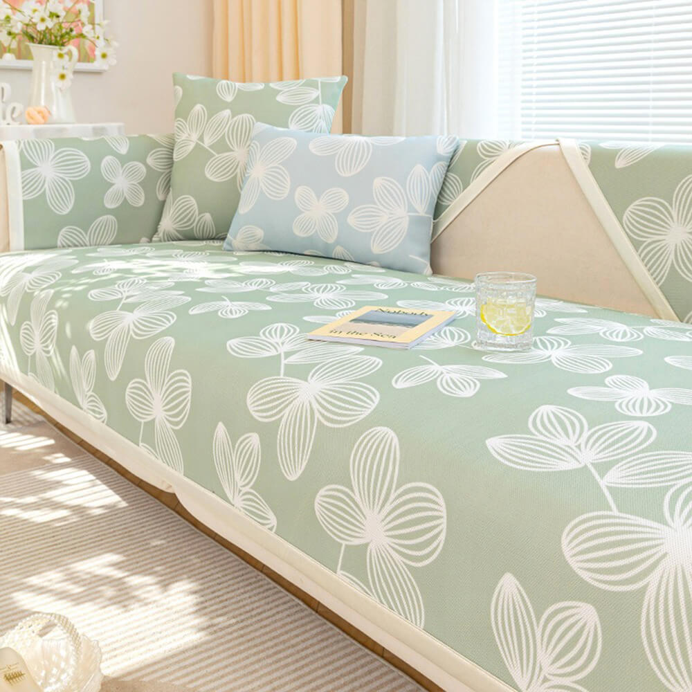 Fresh Floral Ice Silk Cooling Non-Slip Sofa Cover